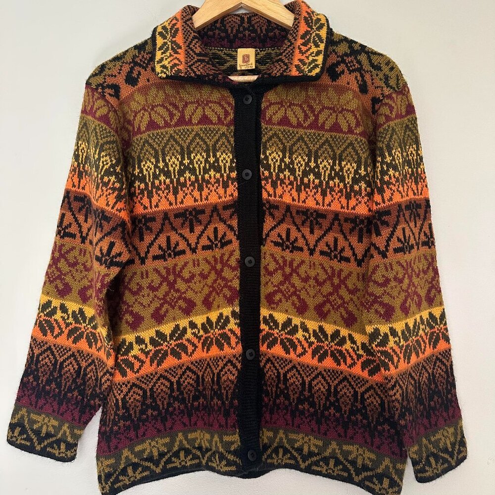 Sanyork Fair Isle Button Front Cardigan Sweater 100% Alpaca - Small